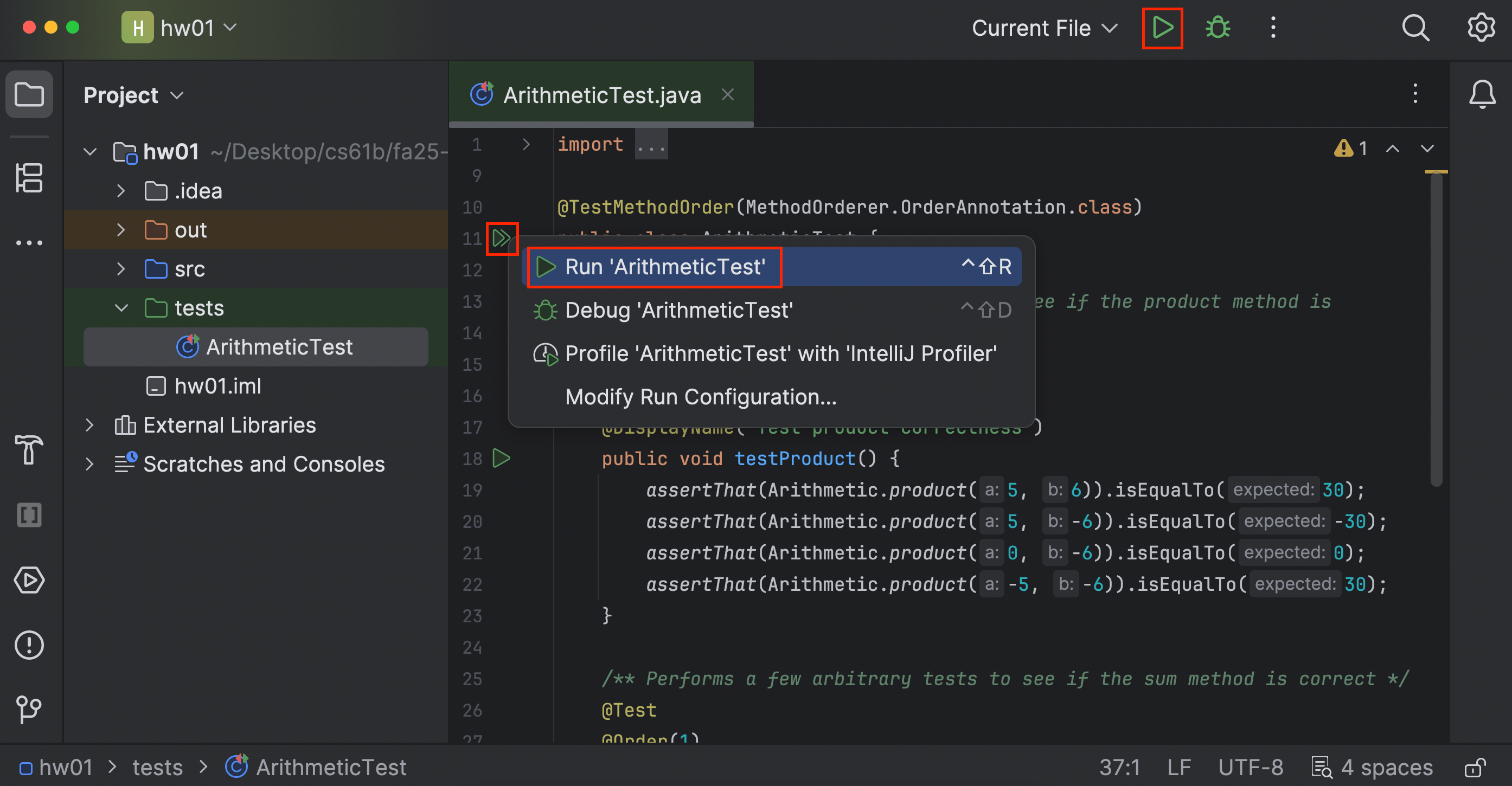 arithmetic run test