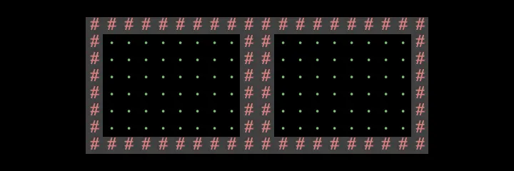 Two rooms separated by a double wall.